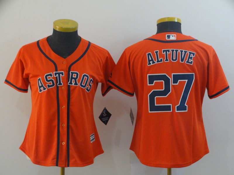Women's Houston Astros #27 Jose Altuve Orange Cool Base Stitched MLB Jersey(Run Small)